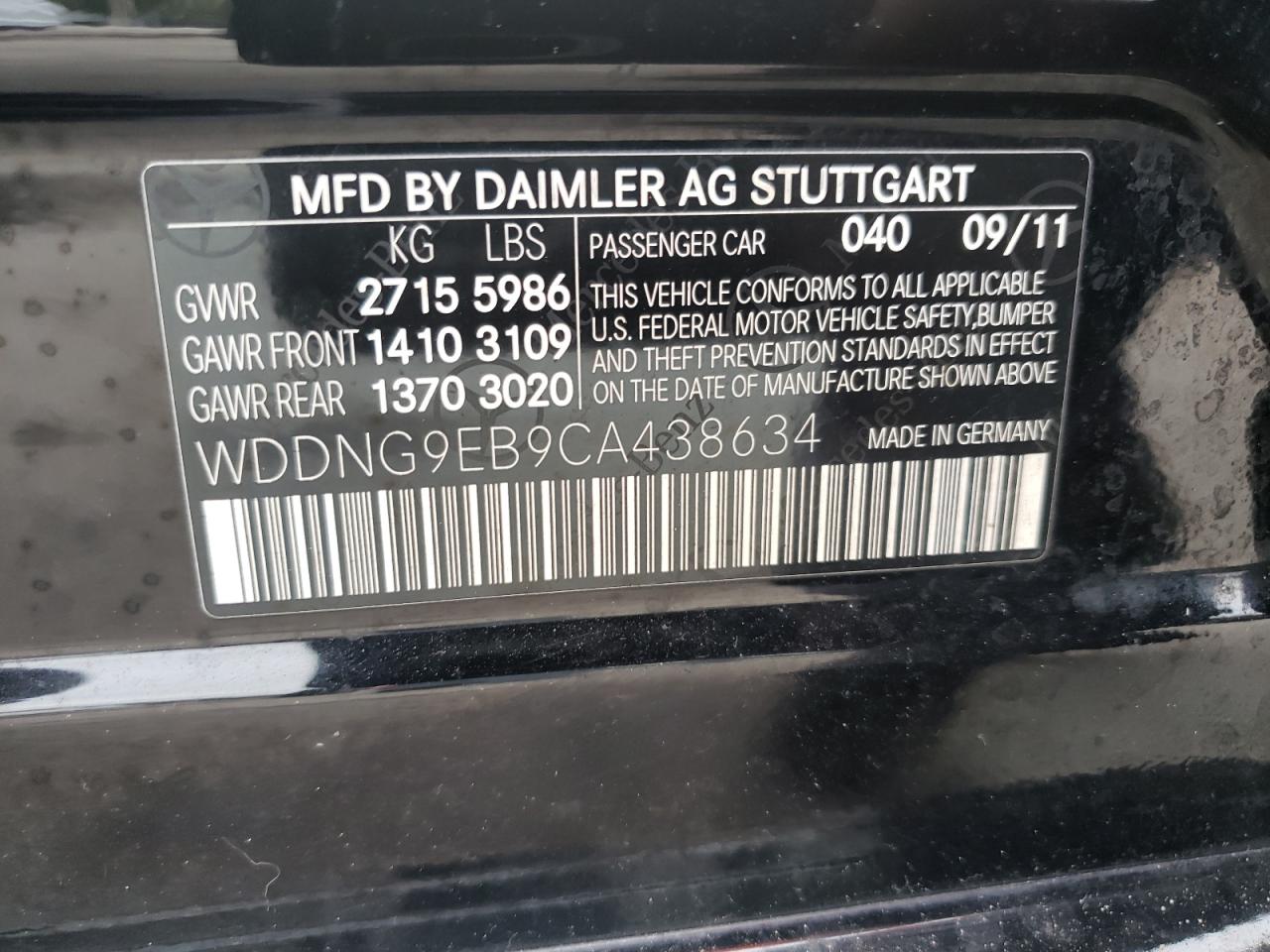 WDDNG9EB9CA438634 2012 Mercedes-Benz S 550 4Matic