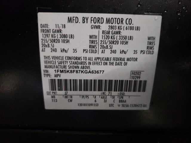 1FM5K8F87KGA63677 | 2019 FORD EXPLORER L