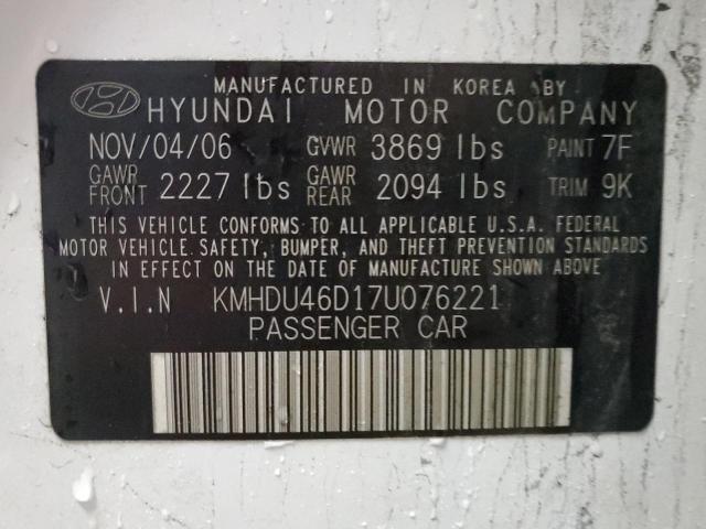 KMHDU46D17U076221 | 2007 Hyundai elantra gls