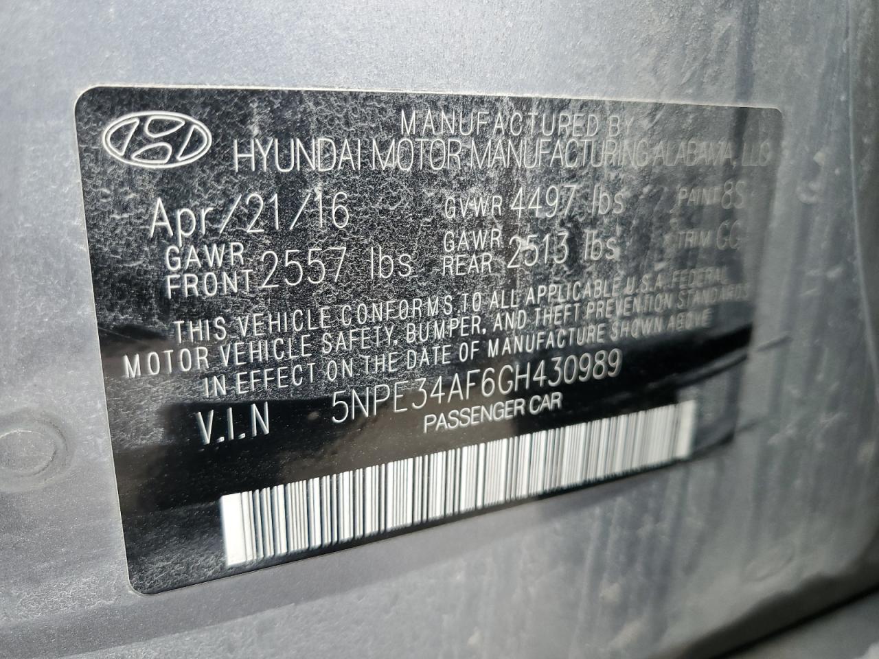 5NPE34AF6GH430989 2016 Hyundai Sonata Sport