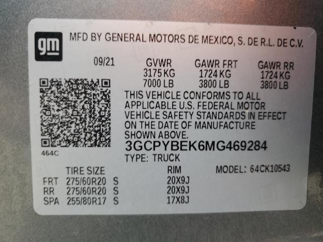 2021 CHEVROLET SILVERADO4 3GCPYBEK6MG469284