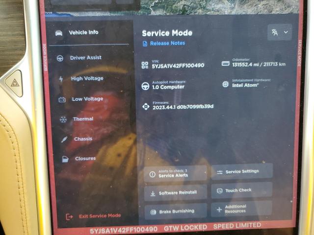 2015 TESLA MODEL S P9 5YJSA1V42FF100490