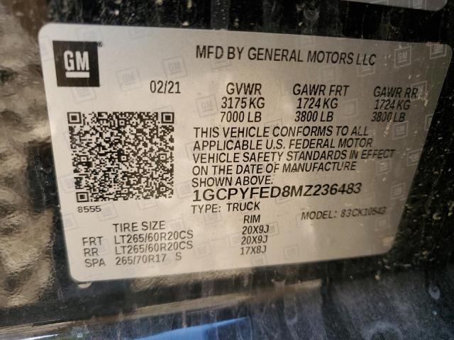 2021 Chevrolet Silverado K1500 Lt Trail Boss VIN: 1GCPYFED8MZ236483 Lot: 80073813