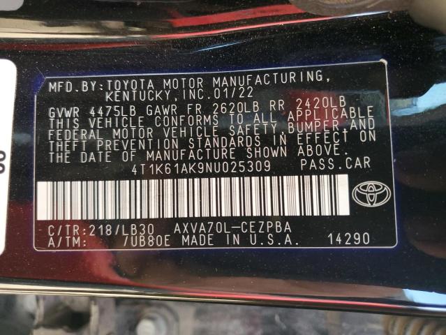 4T1K61AK9NU025309 | 2022 TOYOTA CAMRY XSE