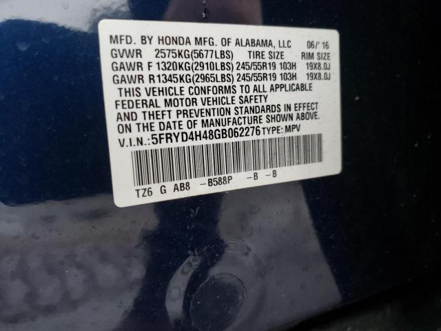 2016 ACURA MDX TECHNO 5FRYD4H48GB062276