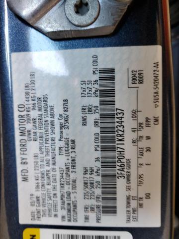 2019 FORD FUSION SE 3FA6P0H71KR234437
