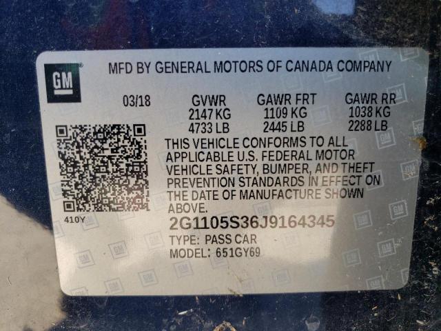 2G1105S36J9164345 | 2018 CHEVROLET IMPALA LT