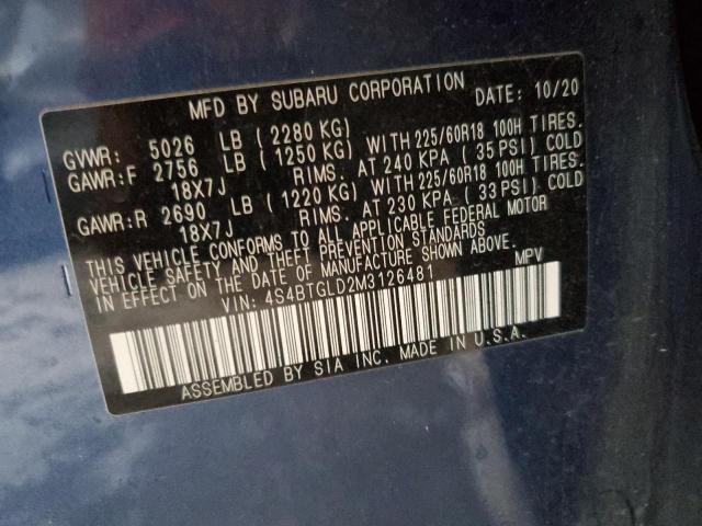 4S4BTGLD2M3126481 | 2021 SUBARU OUTBACK ON