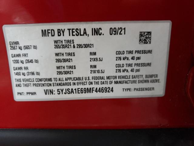 5YJSA1E69MF446924 | 2021 TESLA MODEL S