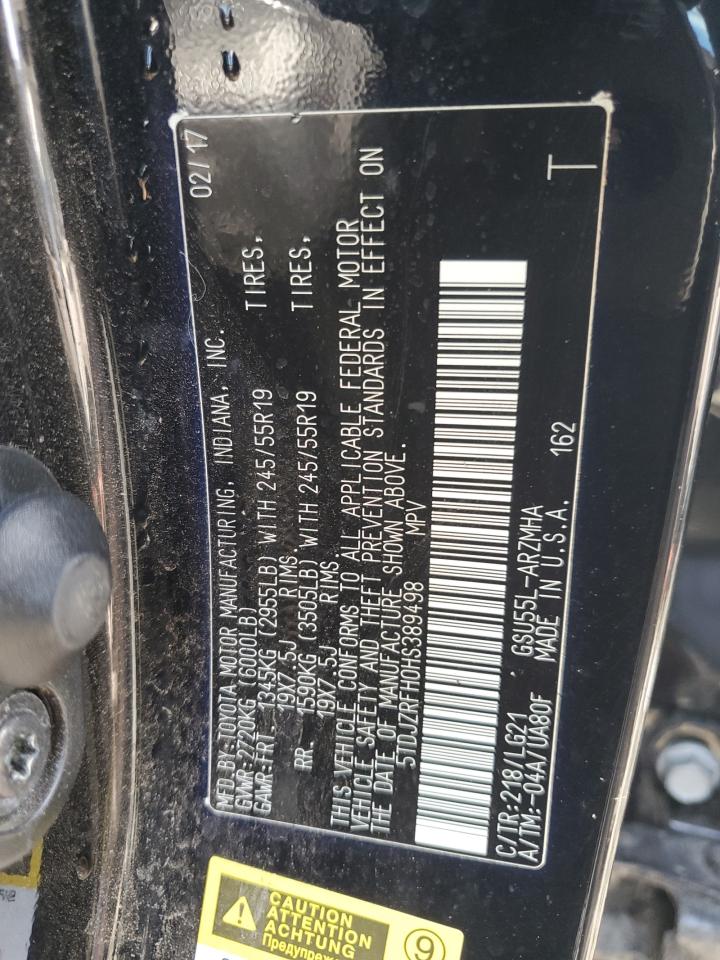 5TDJZRFH0HS389498 2017 Toyota Highlander Se