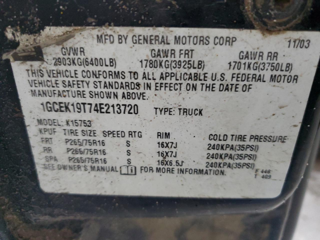 1GCEK19T74E213720 2004 Chevrolet Silverado K1500