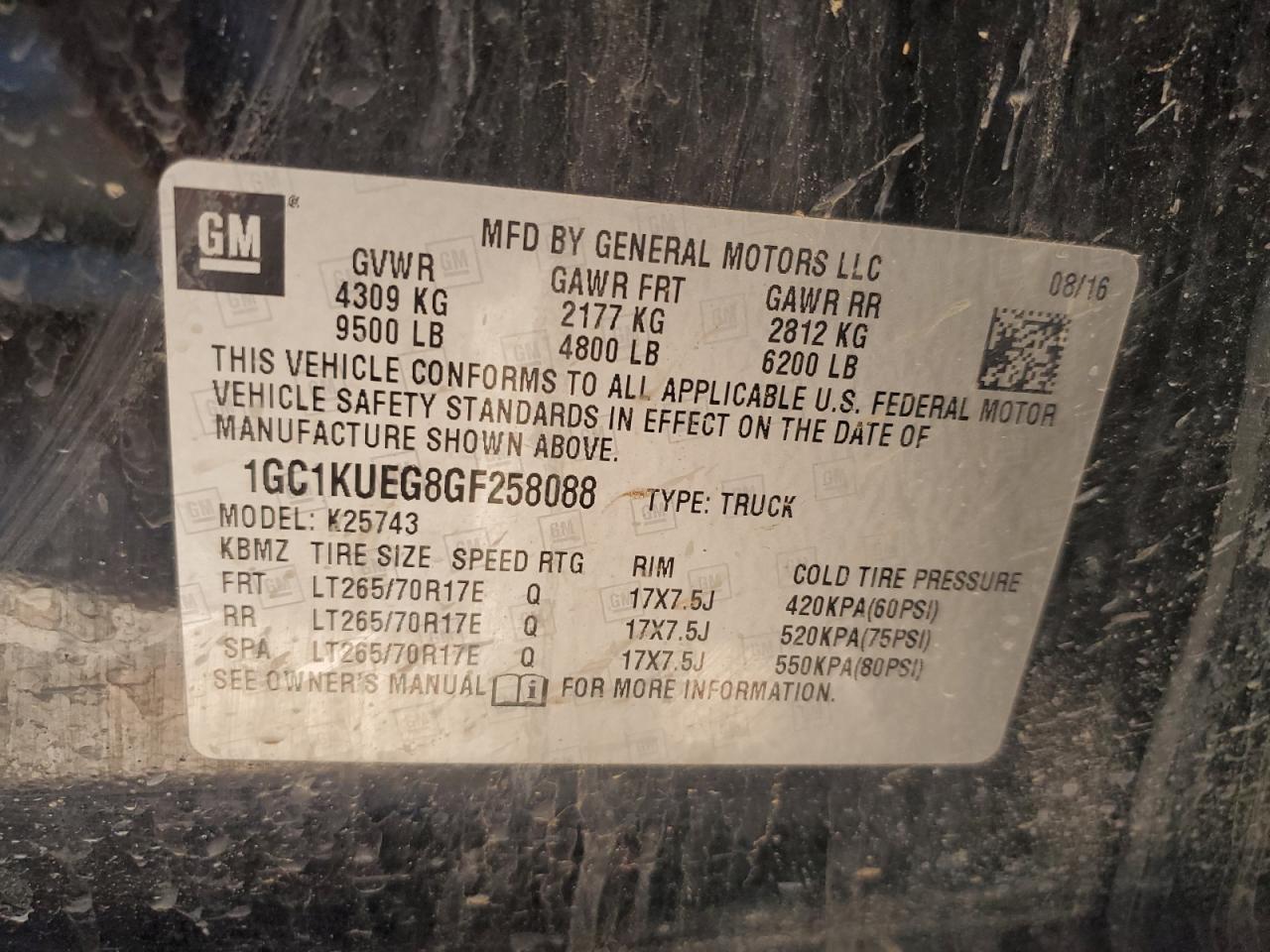 1GC1KUEG8GF258088 CHEVROLET ALL Models 2016
