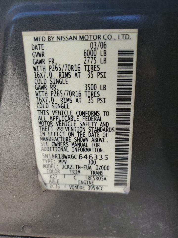 5N1AR18WX6C646335 2006 Nissan Pathfinder Le