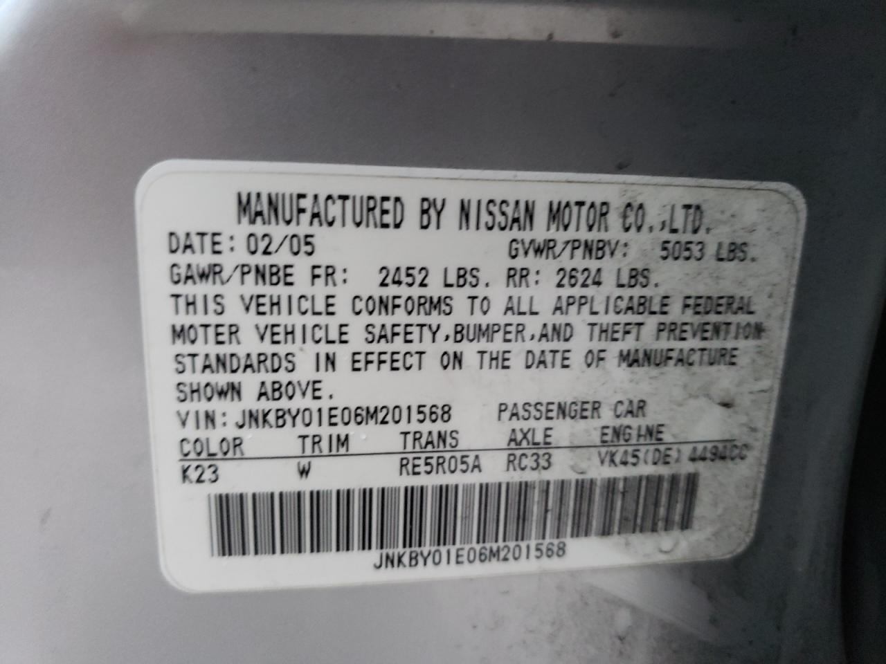 JNKBY01E06M201568 2006 Infiniti M45 Base