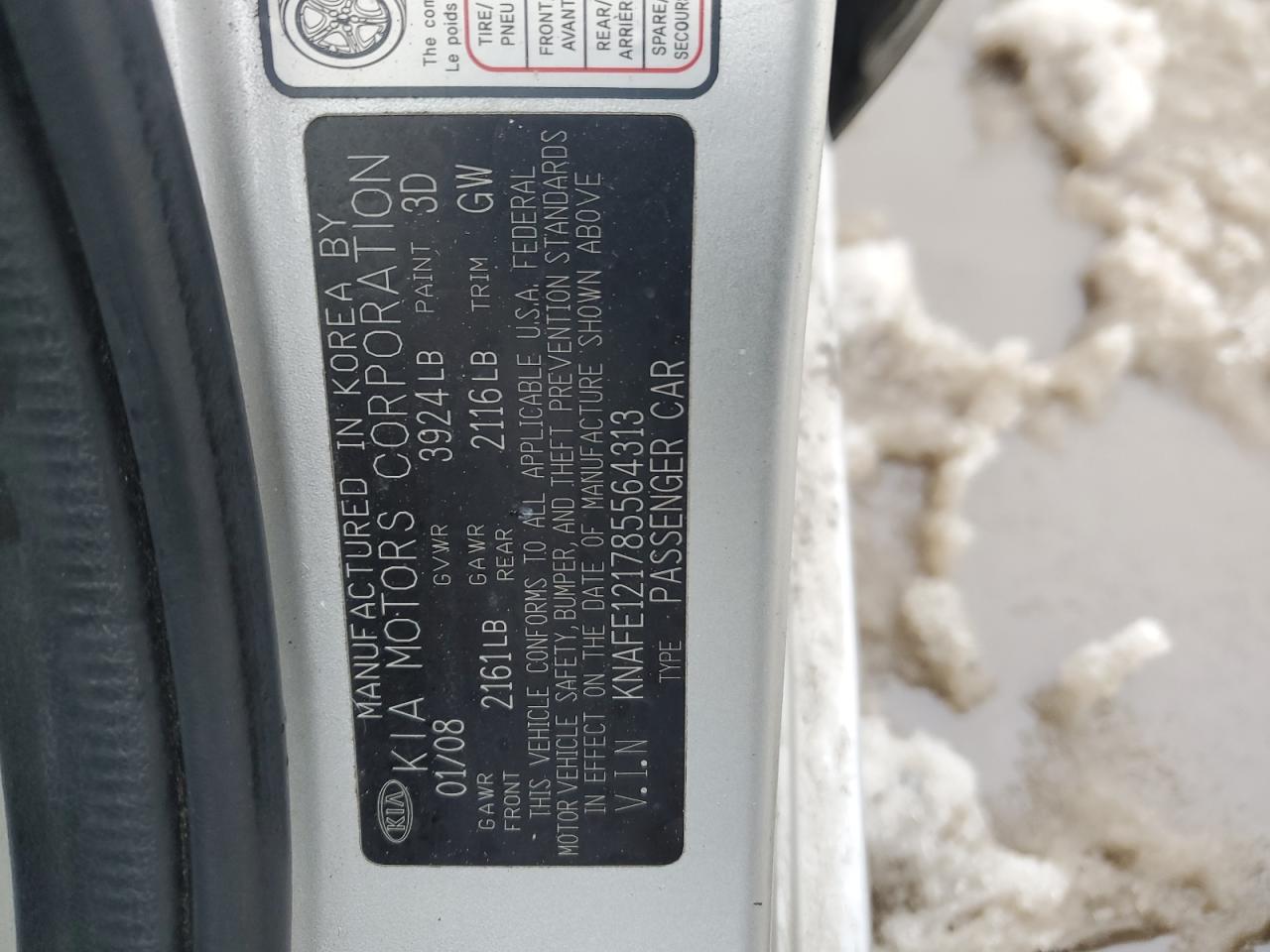 KNAFE121785564313 2008 Kia Spectra Ex