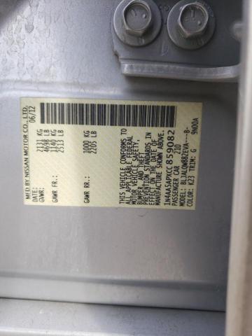 2012 Nissan Maxima S VIN: 1N4AA5APXCC859082 Lot: 39205854