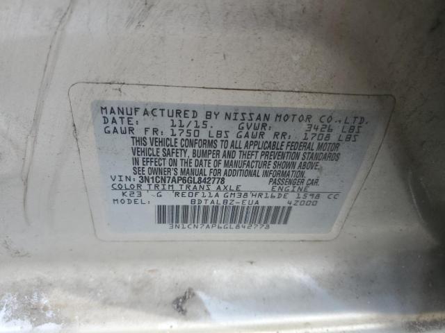 2016 Nissan Versa S VIN: 3N1CN7AP6GL842778 Lot: 37756234