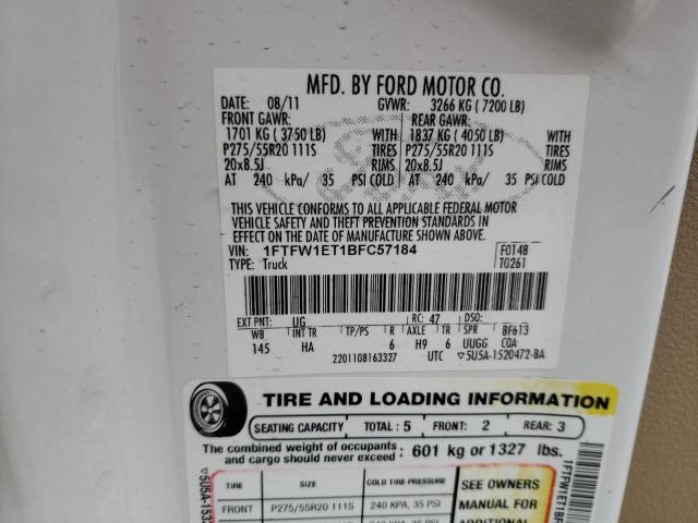 2011 Ford F150 Supercrew VIN: 1FTFW1ET1BFC57184 Lot: 40278244