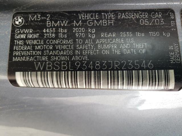 2003 BMW M3 VIN: WBSBL93483JR23546 Lot: 36865834