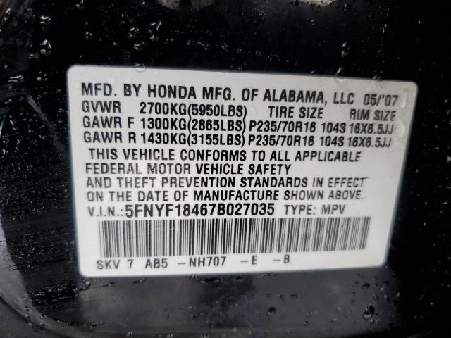 2007 Honda Pilot Ex VIN: 5FNYF18467B027035 Lot: 40188534