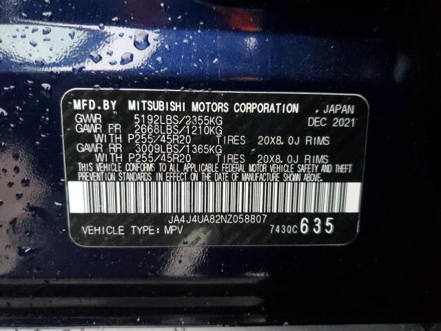 JA4J4UA82NZ058807 | 2022 MITSUBISHI OUTLANDER