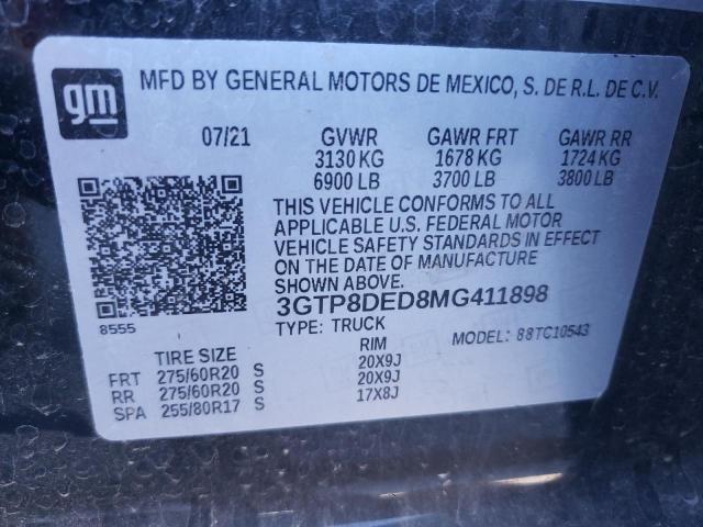 3GTP8DED8MG411898 | 2021 GMC SIERRA C15