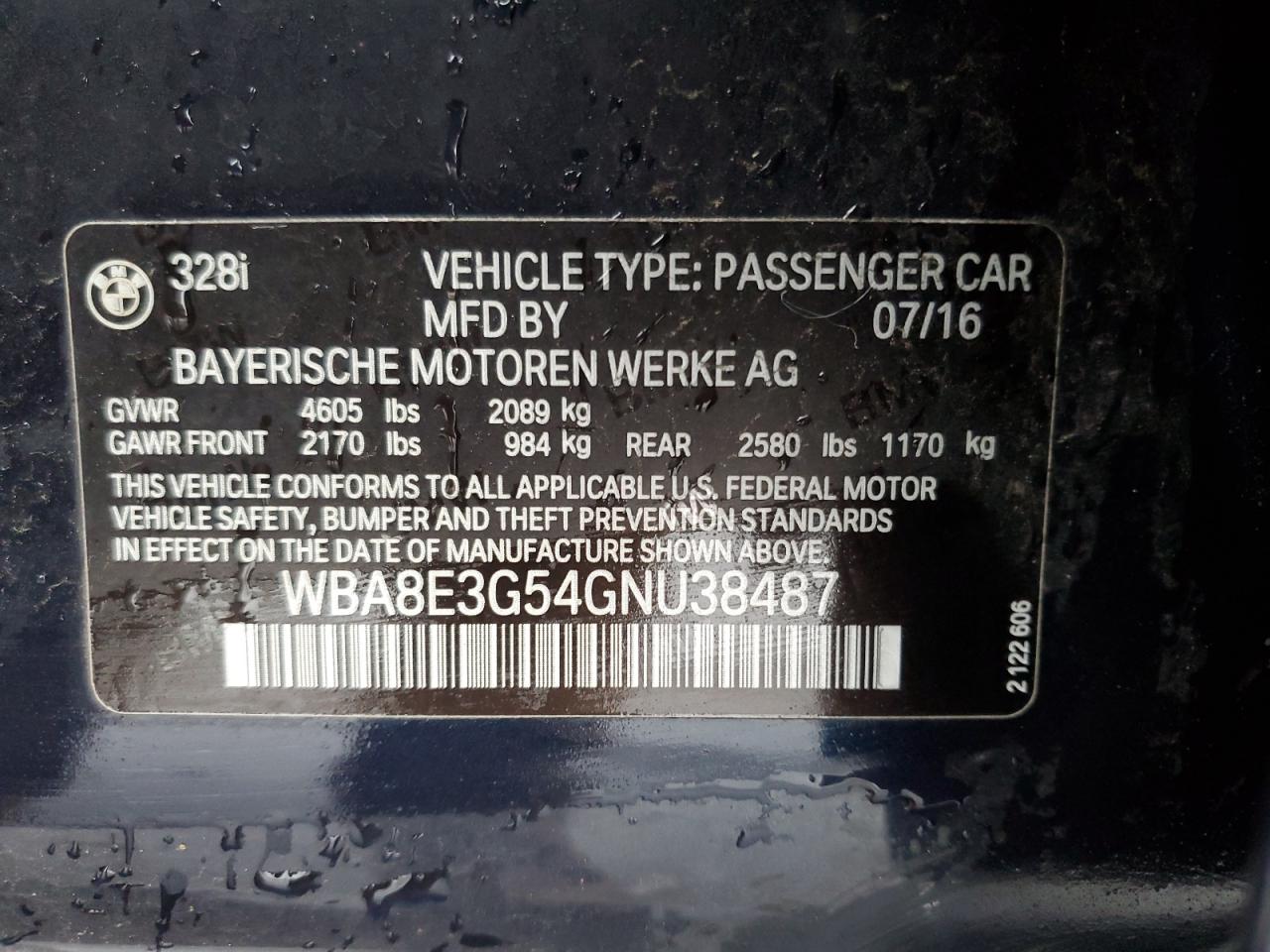 WBA8E3G54GNU38487 2016 BMW 328 Xi Sulev