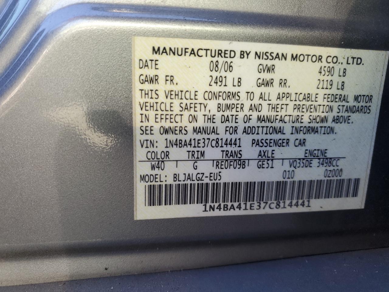 1N4BA41E37C814441 2007 Nissan Maxima Se