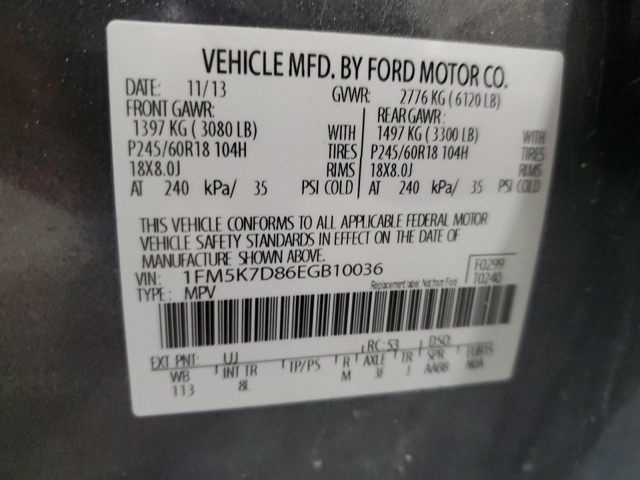 1FM5K7D86EGB10036 2014 Ford Explorer Xlt