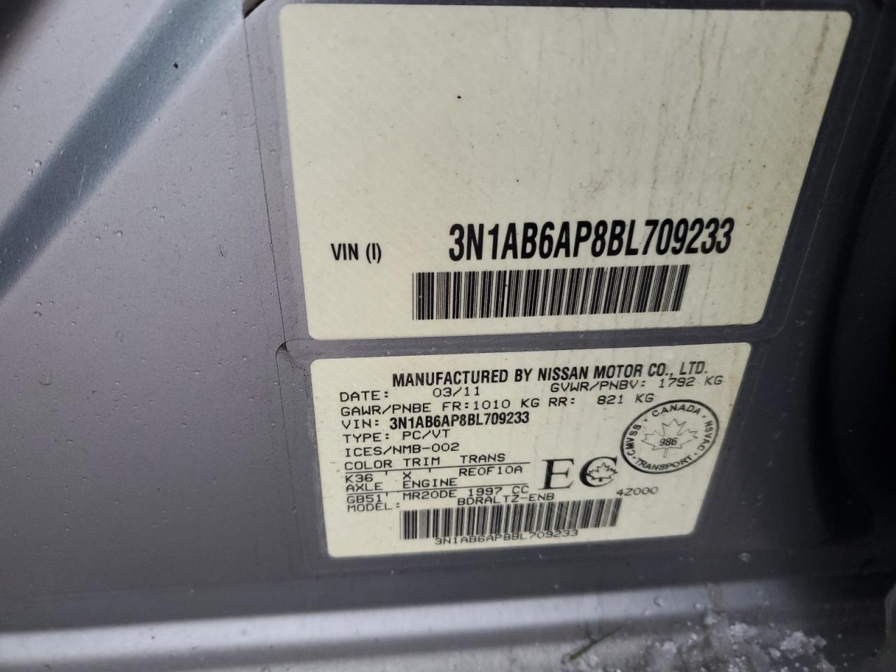 3N1AB6AP8BL709233 2011 Nissan Sentra 2.0