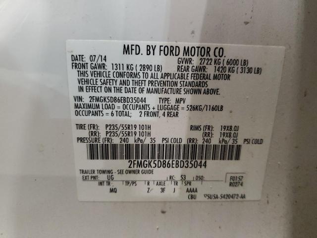 2FMGK5D86EBD35044 | 2014 FORD FLEX LIMIT