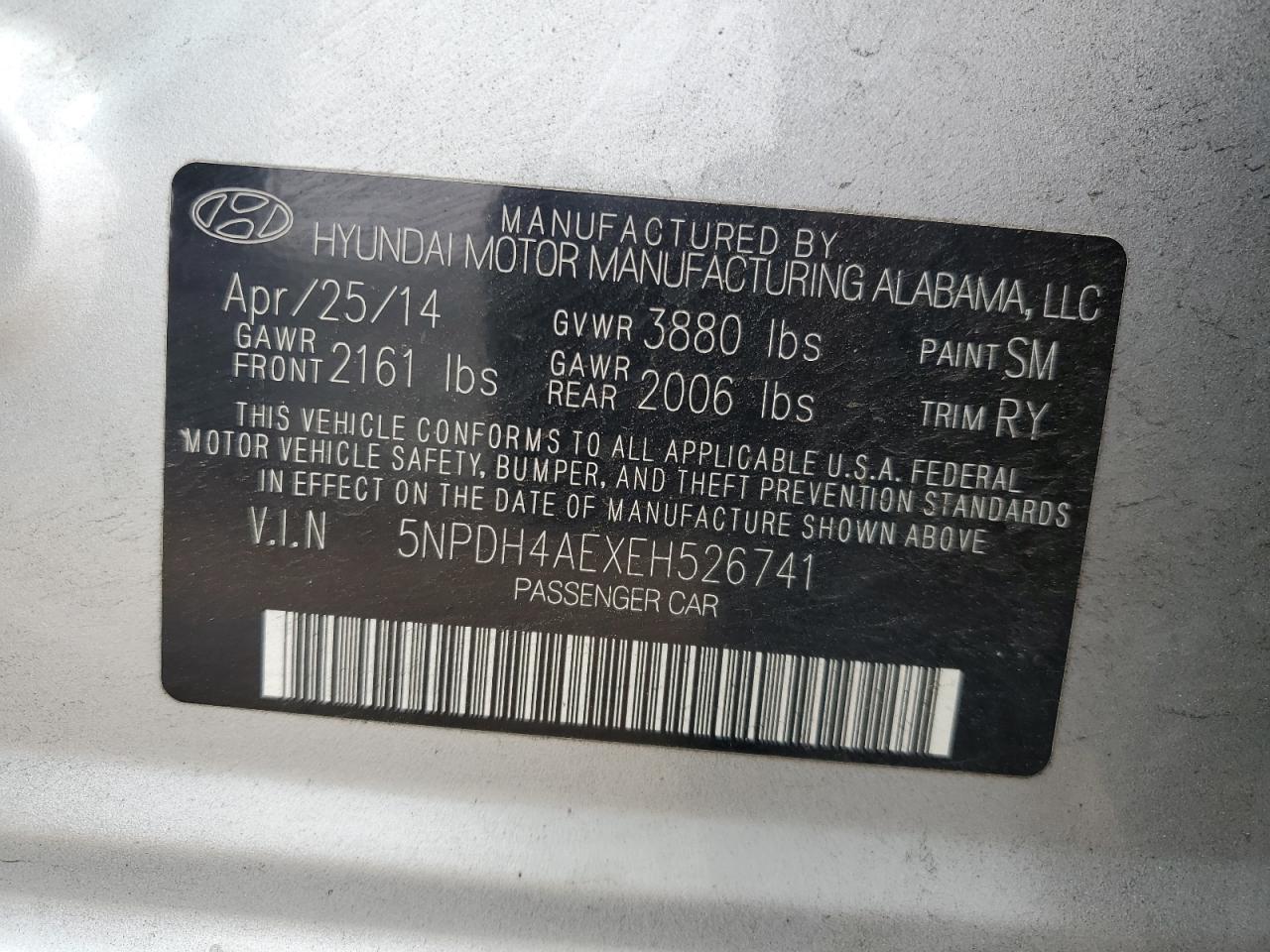 5NPDH4AEXEH526741 2014 Hyundai Elantra Se