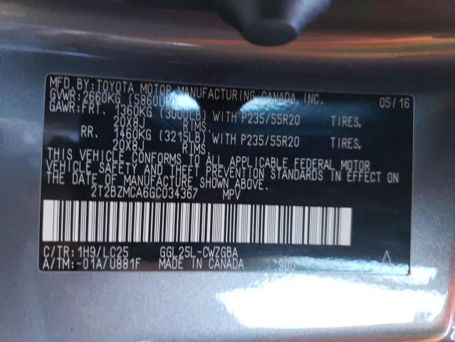 2016 LEXUS RX 350 BAS - 2T2BZMCA6GC034367