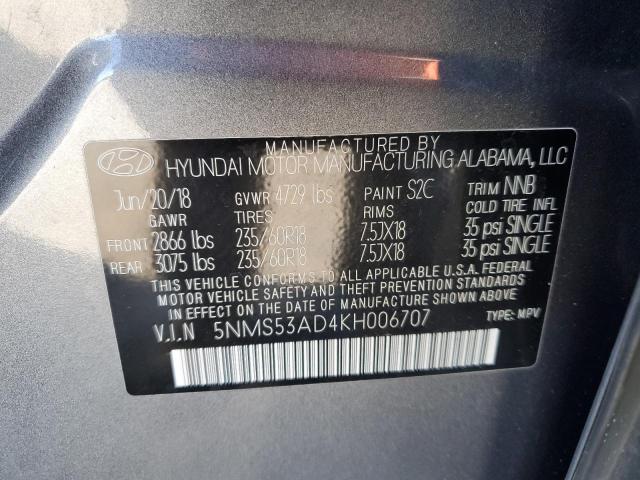 5NMS53AD4KH006707 | 2019 HYUNDAI SANTA FE L