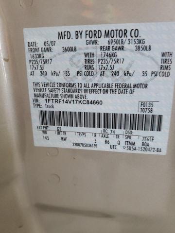 2007 Ford F150 VIN: 1FTRF14V17KC84660 Lot: 37151994