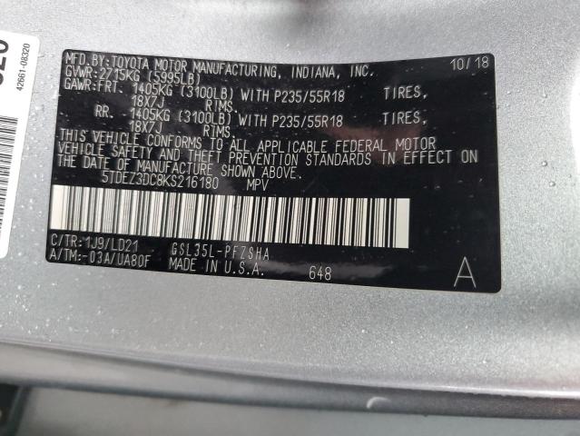 2019 TOYOTA SIENNA SE 5TDEZ3DC8KS216180