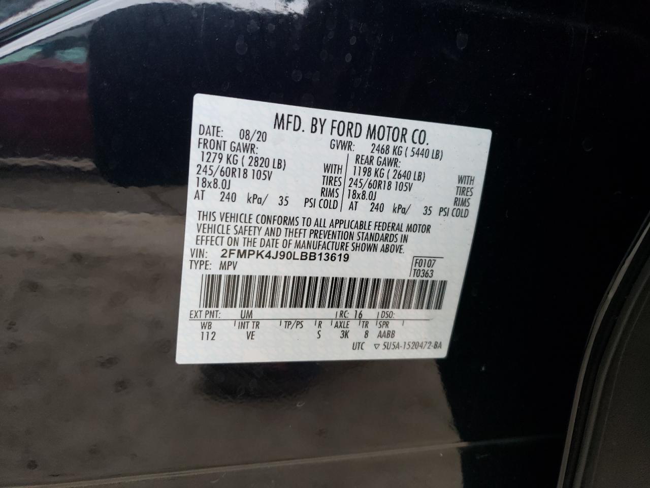2FMPK4J90LBB13619 2020 Ford Edge Sel 2FMPK4J90LBB13619 2020 Ford Edge Sel