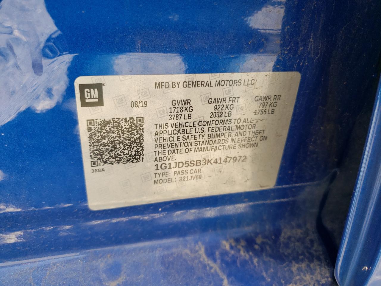1g1jd5sb3k4147972 1G1JD5SB3K4147972 2019 Chevrolet Sonic Lt