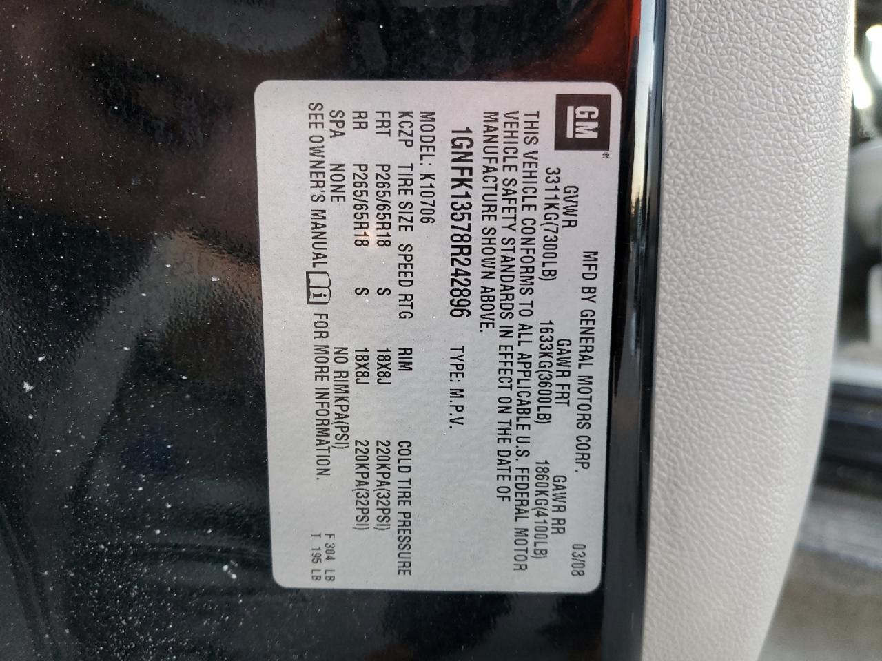 1GNFK13578R242896 2008 Chevrolet Tahoe K1500 Hybrid 1GNFK13578R242896 2008 Chevrolet Tahoe K1500 Hybrid