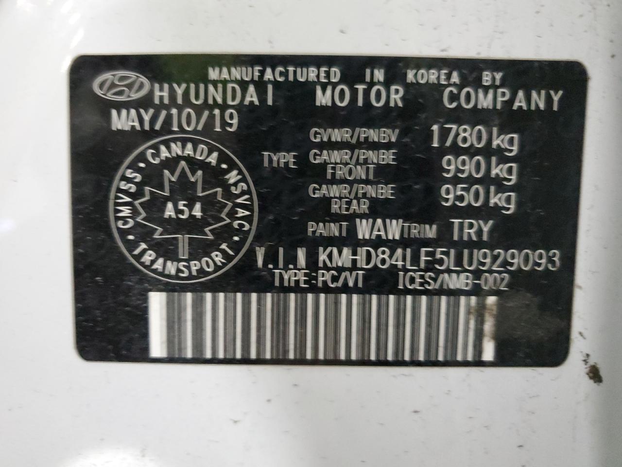 KMHD84LF5LU929093 2020 Hyundai Elantra Sel