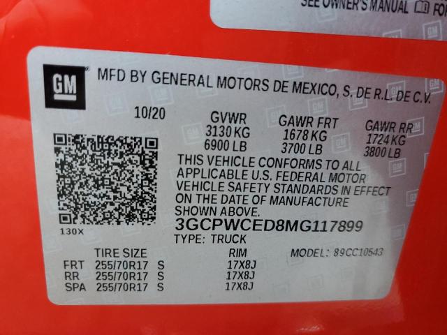 3GCPWCED8MG117899 | 2021 CHEVROLET SILVERADO