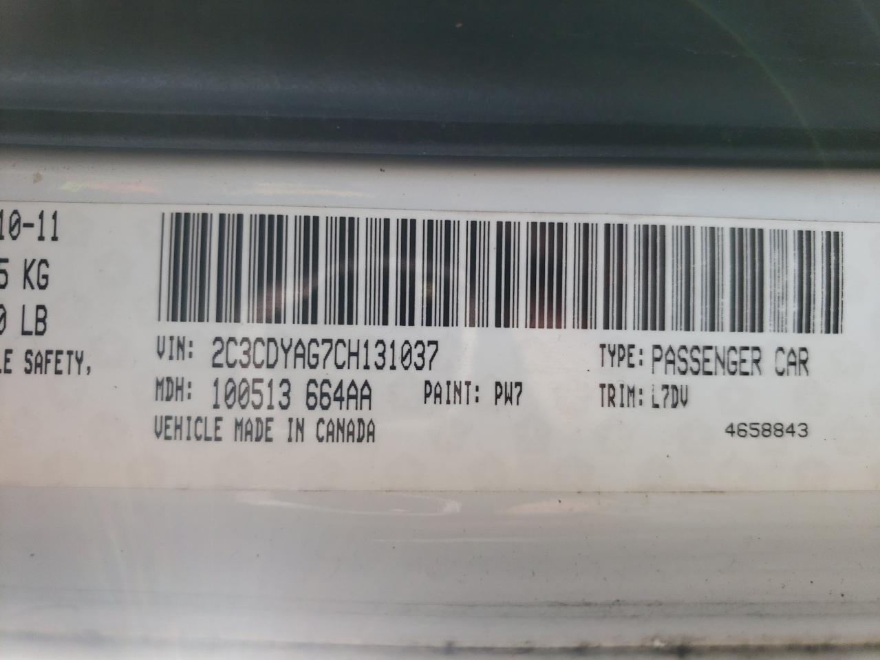 2C3CDYAG7CH131037 2012 Dodge Challenger Sxt