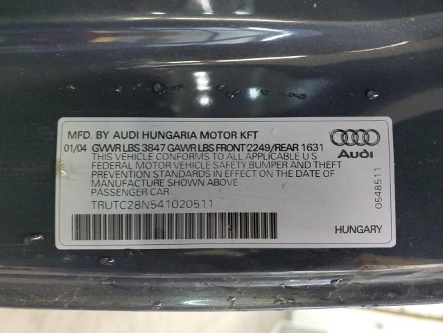2004 Audi Tt VIN: TRUTC28N541020511 Lot: 39410164