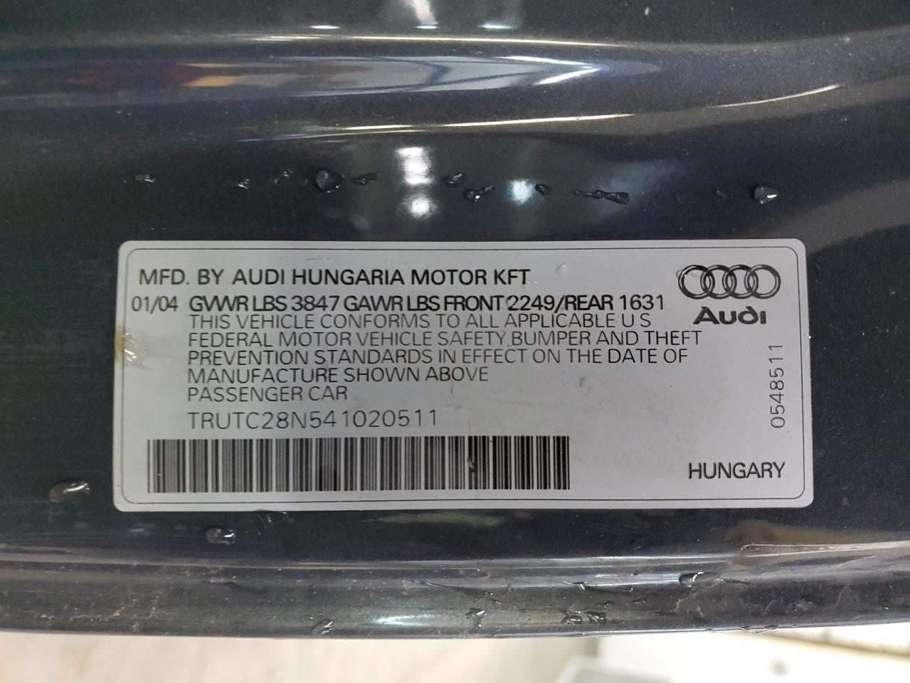 TRUTC28N541020511 2004 Audi Tt