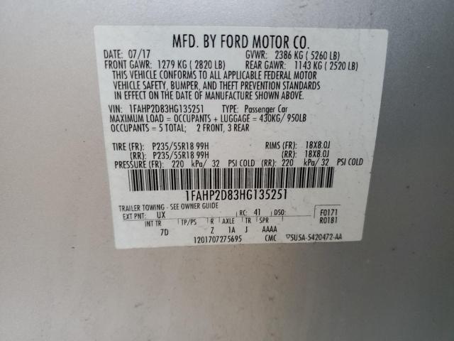 1FAHP2D83HG135251 | 2017 FORD TAURUS SE