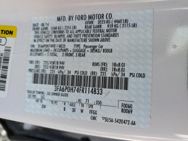 3FA6P0H74FR114833 | 2015 FORD FUSION SE