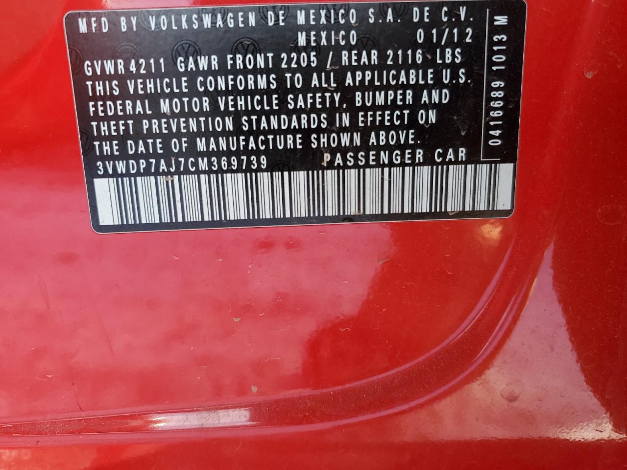 3VWDP7AJ7CM369739 2012 Volkswagen Jetta Se