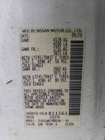 1N6BF0LYXLN811561 2020 Nissan Nv 2500 S