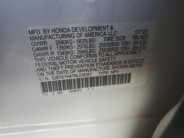 2022 ACURA MDX TECHNO 5J8YE1H47NL038351