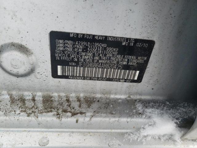2010 Subaru Impreza 2.5I Premium VIN: JF1GH6B64AH820425 Lot: 40020364